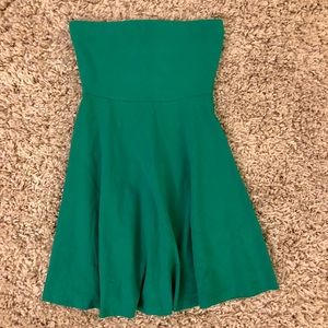 Express cotton strapless skater dress in green
